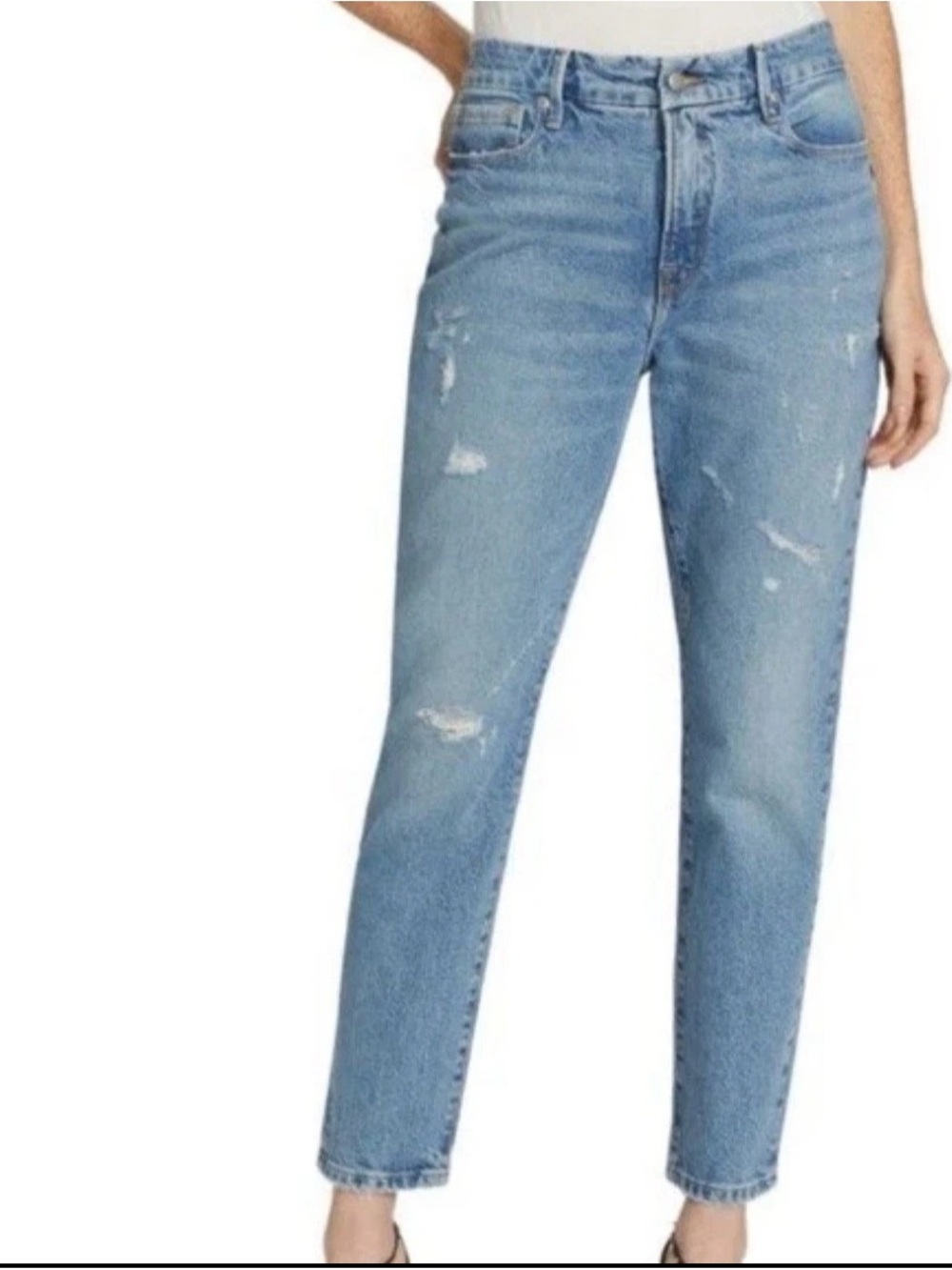 Good American Good Classic Light Blue Distressed Straight Leg Jeans
